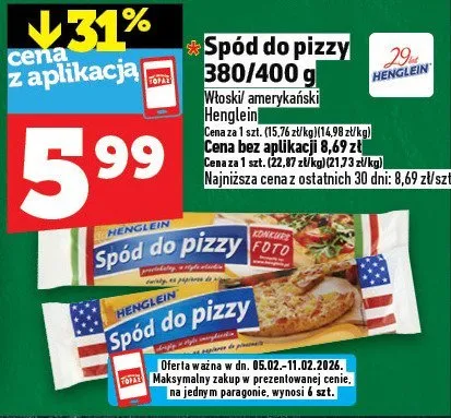 Spód do pizzy Henglein 380/400 g promocja w TOPAZ
