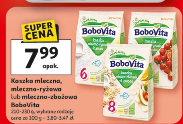 Kaszka mleczna, mleczno-ryżowa lub mleczno-zbożowa BoboVita 210-230 g, wybrane rodzaje promocja w Auchan