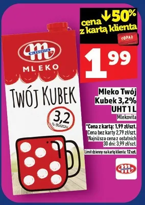 Mleko Twój Kubek 3,2% UHT 1L Mlekovita promocja w TOPAZ
