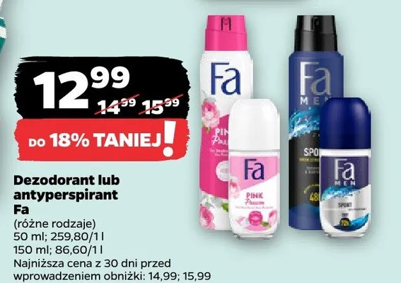 Dezodorant różne rodzaje Fa promocja w Netto