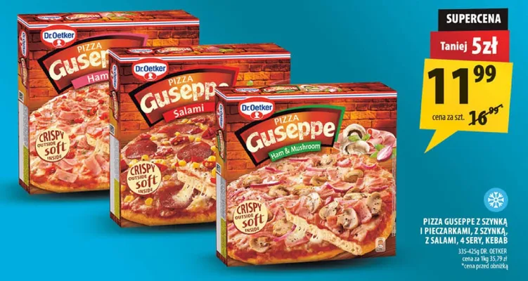 Pizza Guseppe z szynką i pieczarkami, z szynką, z salami, 4 sery, kebab Dr. Oetker promocja w Arhelan