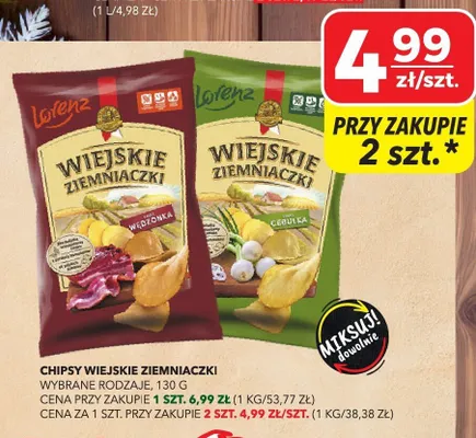 Chipsy Wiejskie Ziemniaczki wybrane rodzaje 130 g Lorenz promocja w Top Market