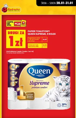 Papier toaletowy Supreme, 9 rolek promocja w Biedronka