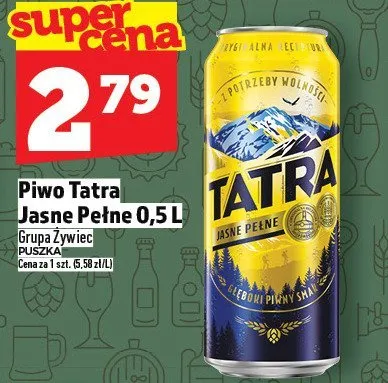 Piwo Tatra Jasne Pełne 0,5L promocja w TOPAZ
