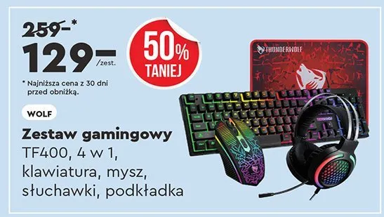 Zestaw gamingowy TF400, 4 w 1, klawiatura, mysz, słuchawki, podkładka  promocja w Biedronka