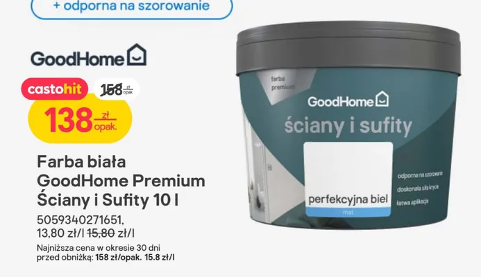 Farba biała Premium Ściany i Sufity 10 l promocja w Castorama