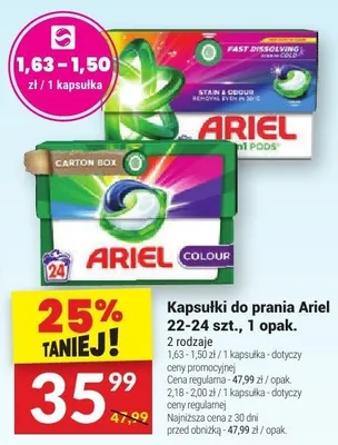 Kapsułki do prania Ariel 22-24 szt., 1 opak. promocja w Twój Market