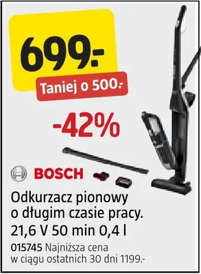 Odkurzacz pionowy o długim czasie pracy. 21,6 V 50 min 0,4 l BOSCH promocja w Jula
