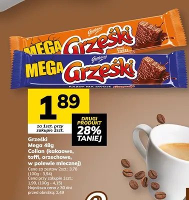 Baton Mega Grzeski Colian 48g (kakaowe, tofi, orzechowa, w polewie mlecznej) promocja