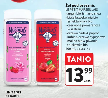 Żel pod prysznic LE PETIT MARSEILLAIS truskawka bio 400ml promocja w Intermarche