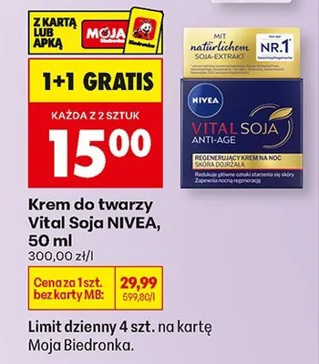 Krem do twarzy Vital Soja, 50 ml NIVEA promocja w Biedronka