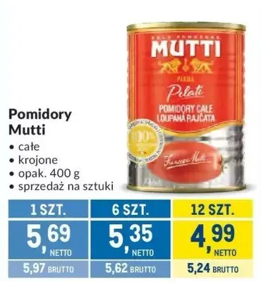 Pomidory Mutti całe krojone promocja w Makro