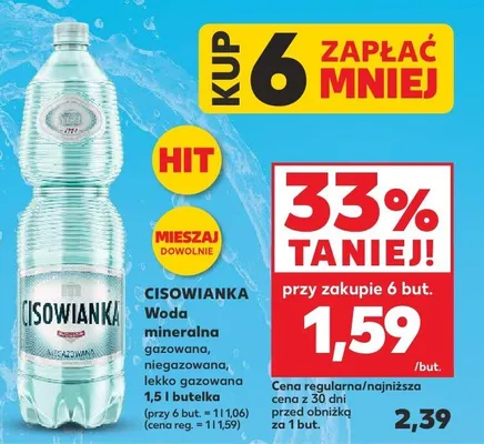 Woda mineralna gazowana 1,5 l Cisowianka promocja w Kaufland