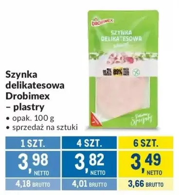 Szynka delikatesowa Drobimex - plastry promocja w Makro