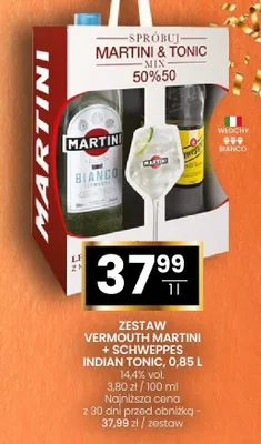 Zestaw Vermouth Martini + Schweppes Indian Tonic 0,85l promocja w Twój Market