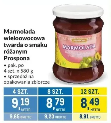 Marmolada wieloowocowa twarda o smaku różanym Prospona promocja w Makro
