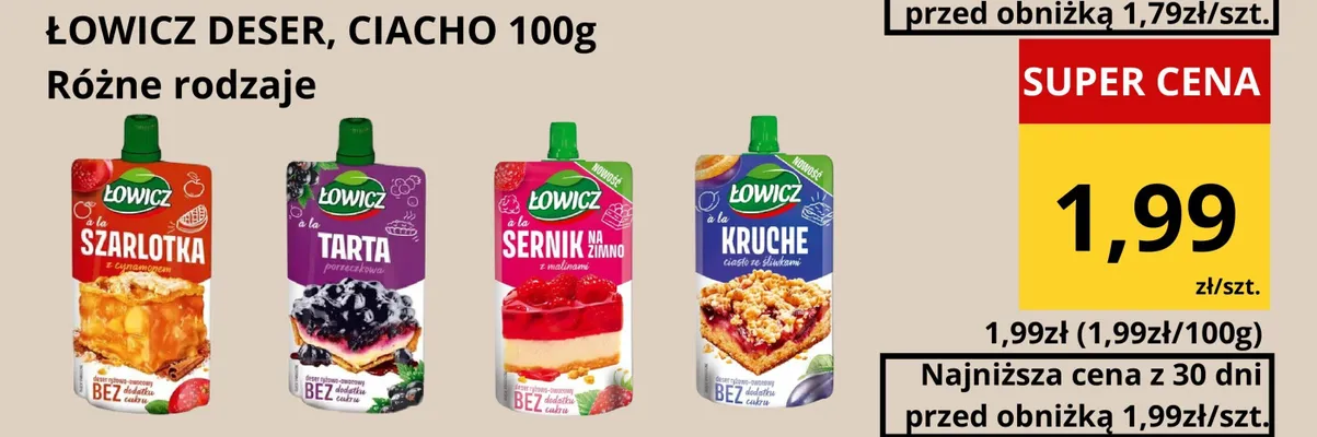 Łowicz Deser różne rodzaje Szarlotka 100g promocja w Supeco
