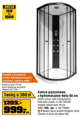 Kabina prysznicowa z hydromasażem Velia 80 cm promocja w OBI