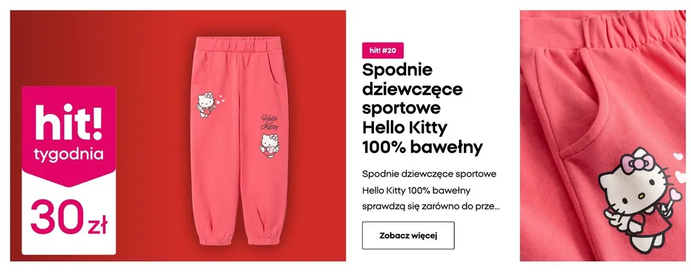 Spodnie dziewczęce sportowe 100% bawełny Hello Kitty promocja w Pepco