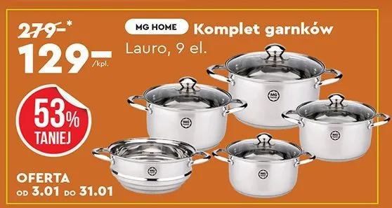 Komplet garnków Lauro 9 el.  promocja w Biedronka