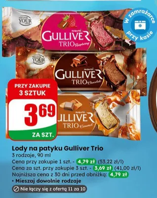 Lody na patyku Trio malinowe promocja w Dino