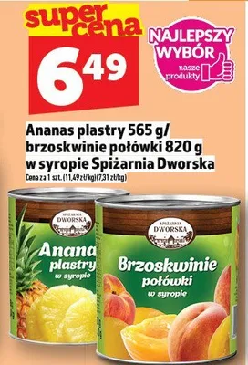 Ananas plastry 565 g / brzoskwinie połówki 820 g w syropie Spiżarnia Dworska promocja w TOPAZ
