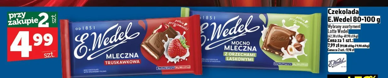 Czekolada E.Wedel mleczna truskawkowa 80-100 g promocja