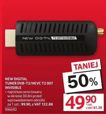 Tuner DVB-T2 New Digital Invisible T2 007 promocja w Selgros