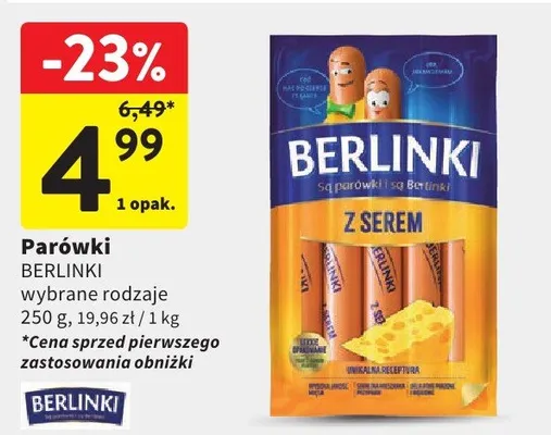 Parówki Berlinki z Serem wybrane rodzaje promocja w Intermarche