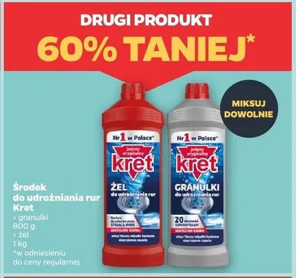 Środek do udrażniania rur Kret żel, granulki promocja w Netto