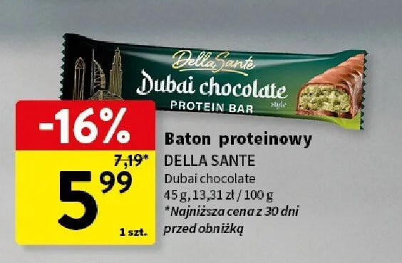 Baton proteinowy Dubai chocolate DELLA SANTE promocja w Intermarche