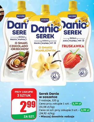 Serek Danio w saszetce truskawkowy promocja w Dino