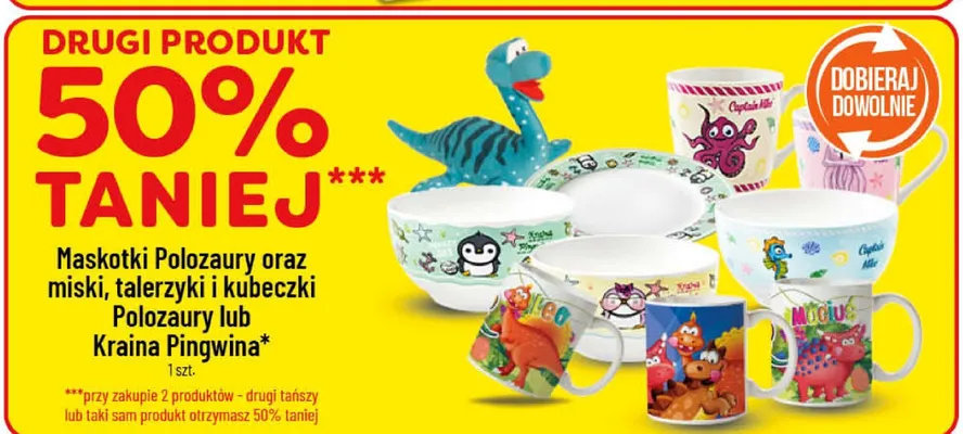 Maskotki Polozaury oraz miski, talerzyki i kubeczki Polozaury lub Kraina Pingwina promocja w POLOmarket