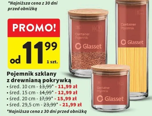 Pojemnik szklany z drewnianą pokrywką 20 cm Intermarche promocja w Intermarche