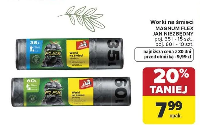 Worki na śmieci MAGNUM FLEX poj. 35 l - 15 szt., poj. 60 l - 10 szt. Jan Niezbędny promocja w Carrefour