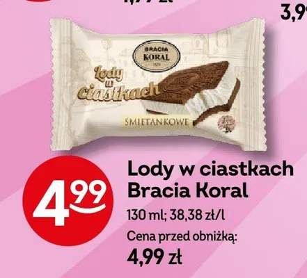 Lody w ciastkach Bracia Koral śmietankowe promocja w Żabka