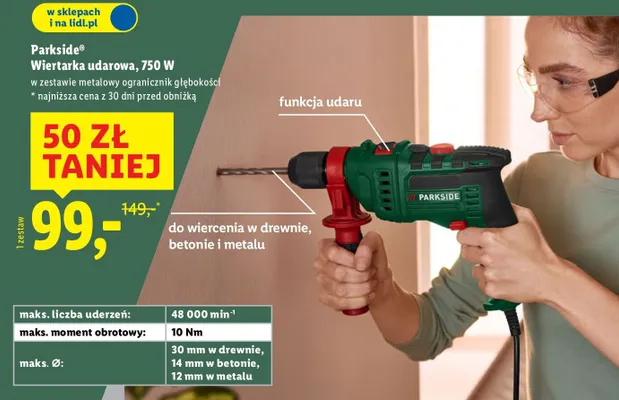 Wiertarka udarowa, 750 W Parkside promocja w Lidl