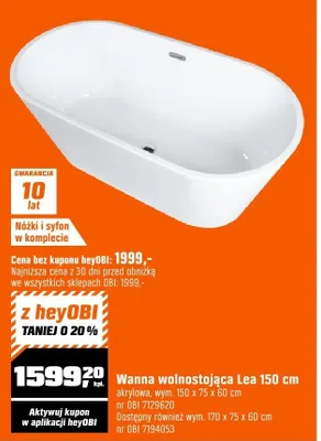 Wanna wolnostojąca Lea 150 cm promocja w OBI