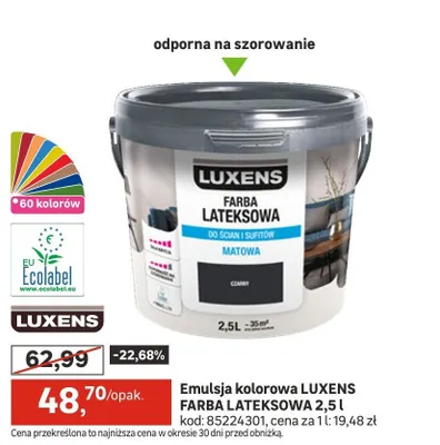 Emulsja kolorowa LUXENS FARBA LATEKSOWA 2,5 l promocja w Leroy Merlin