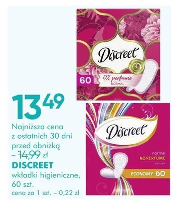 Wkładki higieniczne DISCREET promocja w Super-Pharm