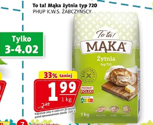 Mąka żytnia typ 720 To ta! PHUP K.W.S. ZĄBCZYŃSCY promocja w Prim Market