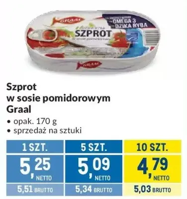 Szprot w sosie pomidorowym Graal promocja w Makro