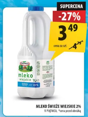 Mleko świeże wiejskie 2% Piątnica promocja w Arhelan