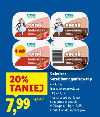 Serek homogenizowany 4x150g truskawka-czekolada promocja w Lidl