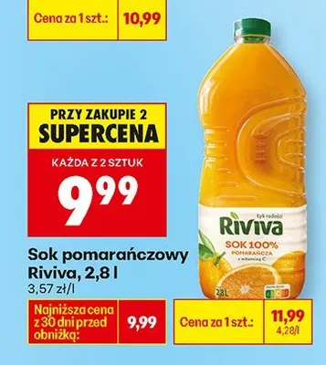 Sok pomarańczowy, 2,8 l Riviva promocja w Biedronka