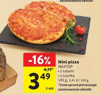 Mini pizza MAXTOP z salami z szynką 145 g promocja w Intermarche