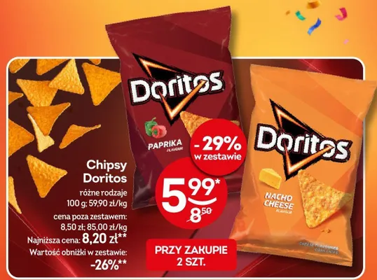 Chipsy Doritos różne rodzaje promocja w Żabka