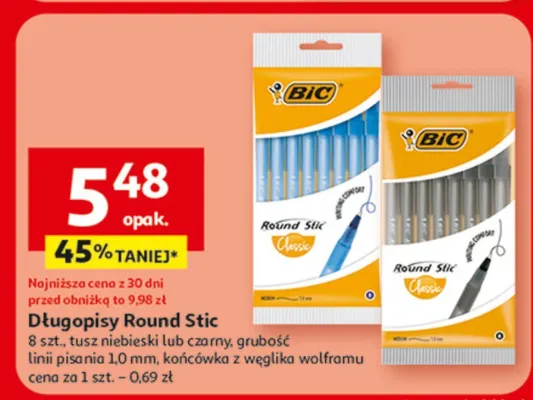 Długopisy Round Stic BIC 8 szt. promocja w Auchan