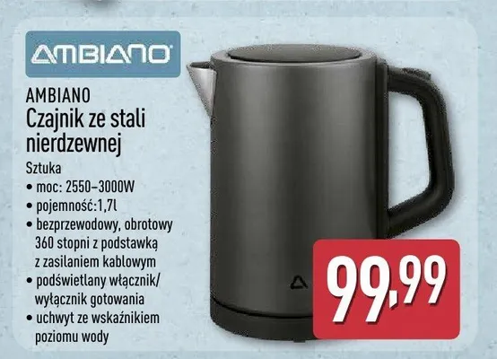 Czajnik ze stali nierdzewnej Ambiano promocja w Aldi
