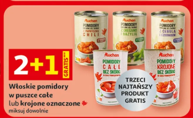 Włoskie pomidory w puszce całe lub krojone oznaczone mięszu dowolne promocja w Auchan